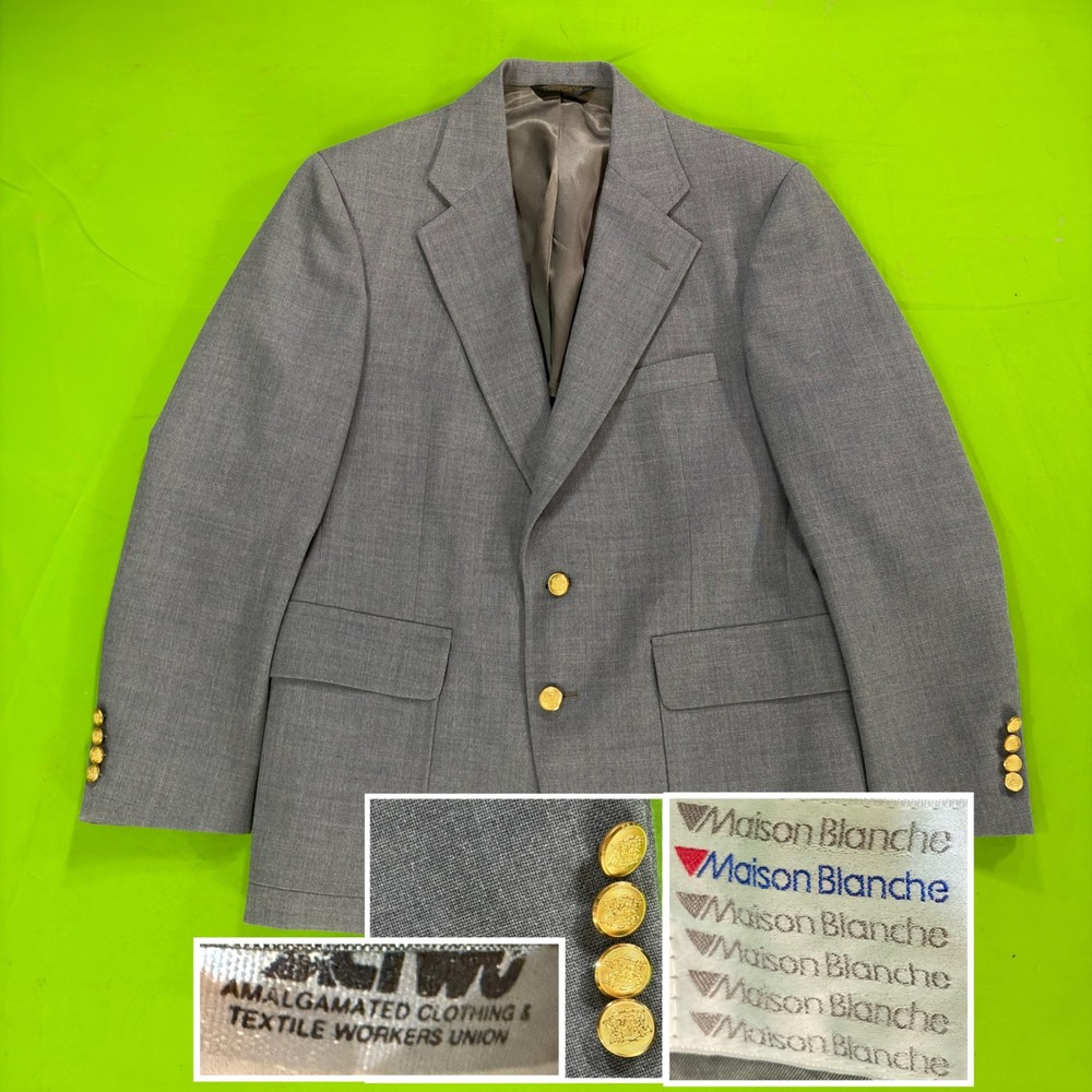 VTG 80s Maison Blanche Ivy Club Blazer Mens 42R USA Union Made Gold Crest Button